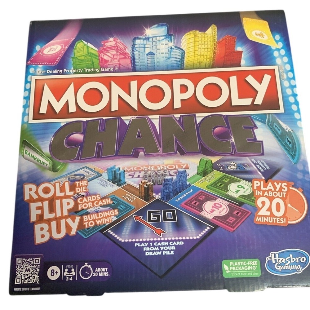 Hasbro Gaming Monopoly Chance Board Game Fast-Dealing Property Trading F8555